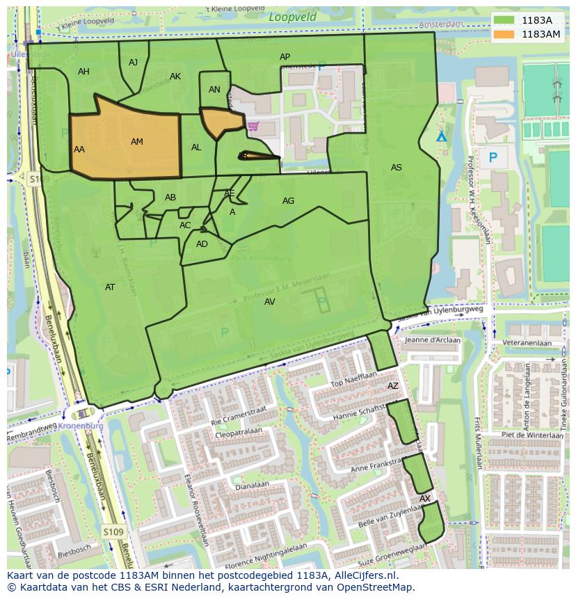 Afbeelding van het postcodegebied 1183 AM op de kaart.