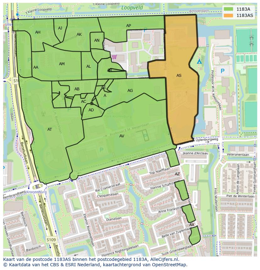 Afbeelding van het postcodegebied 1183 AS op de kaart.