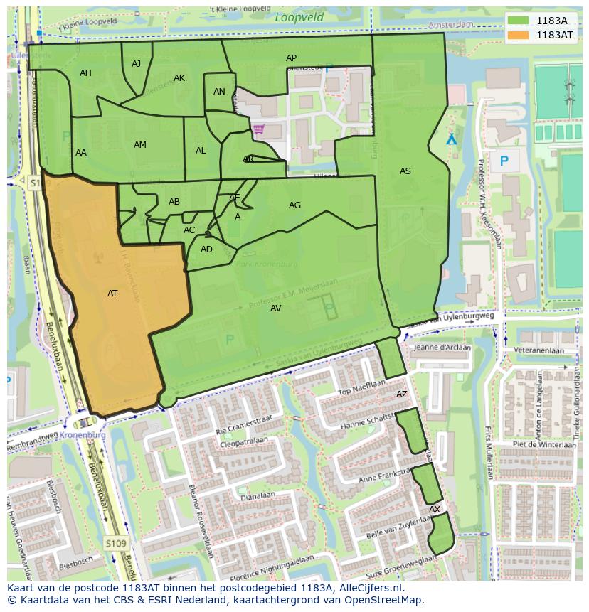 Afbeelding van het postcodegebied 1183 AT op de kaart.