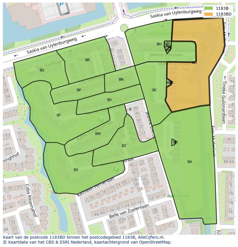 Afbeelding van het postcodegebied 1183 BD op de kaart.
