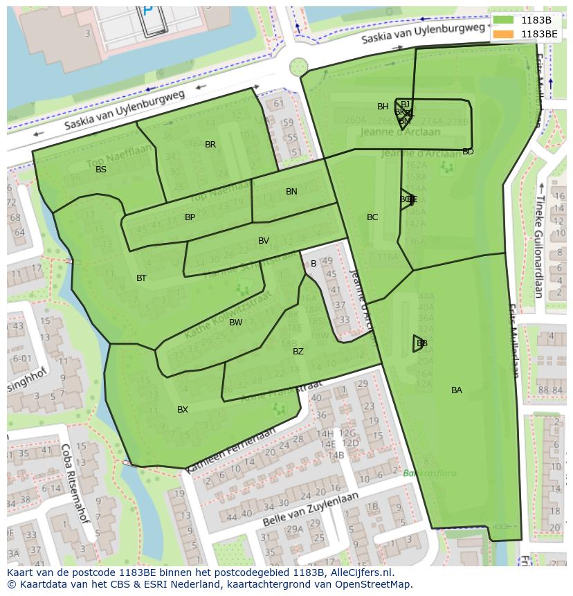 Afbeelding van het postcodegebied 1183 BE op de kaart.