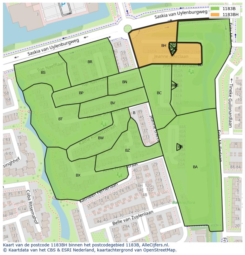Afbeelding van het postcodegebied 1183 BH op de kaart.