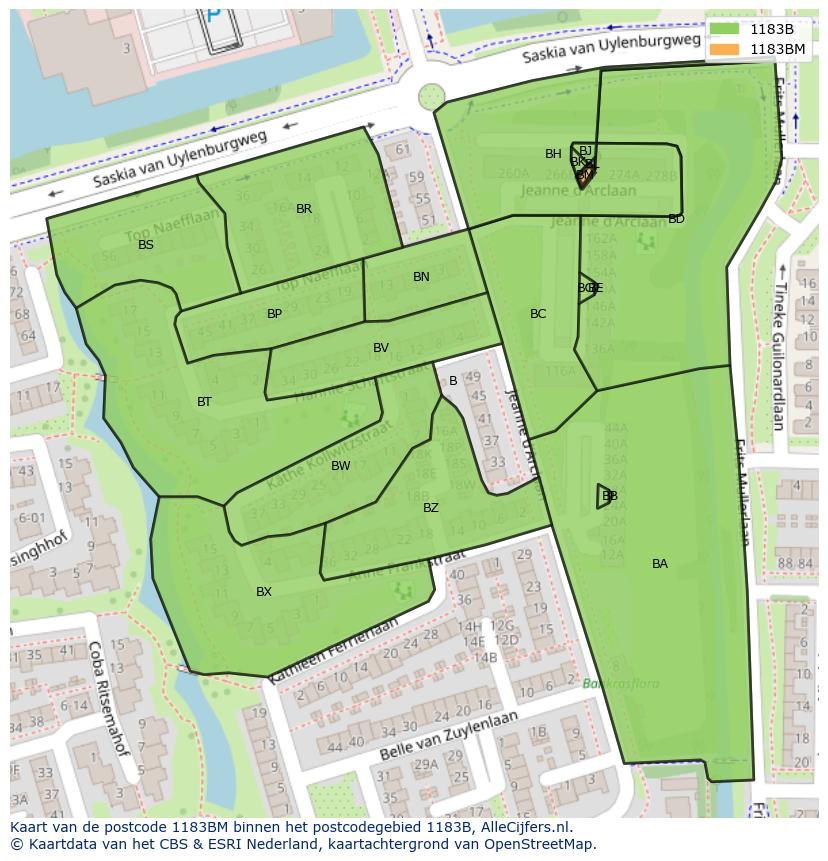 Afbeelding van het postcodegebied 1183 BM op de kaart.