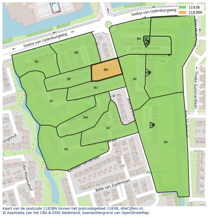 Afbeelding van het postcodegebied 1183 BN op de kaart.