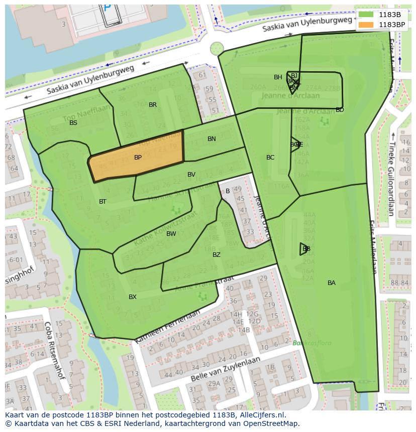 Afbeelding van het postcodegebied 1183 BP op de kaart.