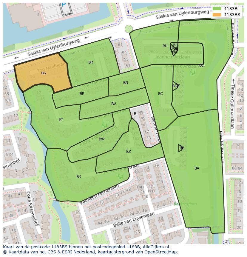 Afbeelding van het postcodegebied 1183 BS op de kaart.