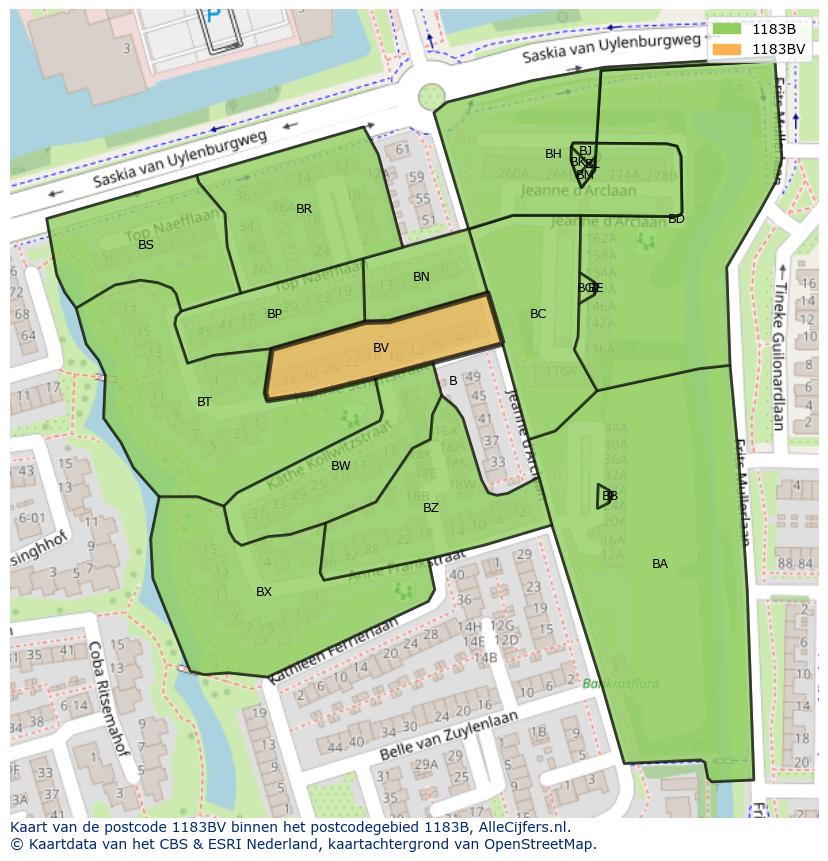 Afbeelding van het postcodegebied 1183 BV op de kaart.