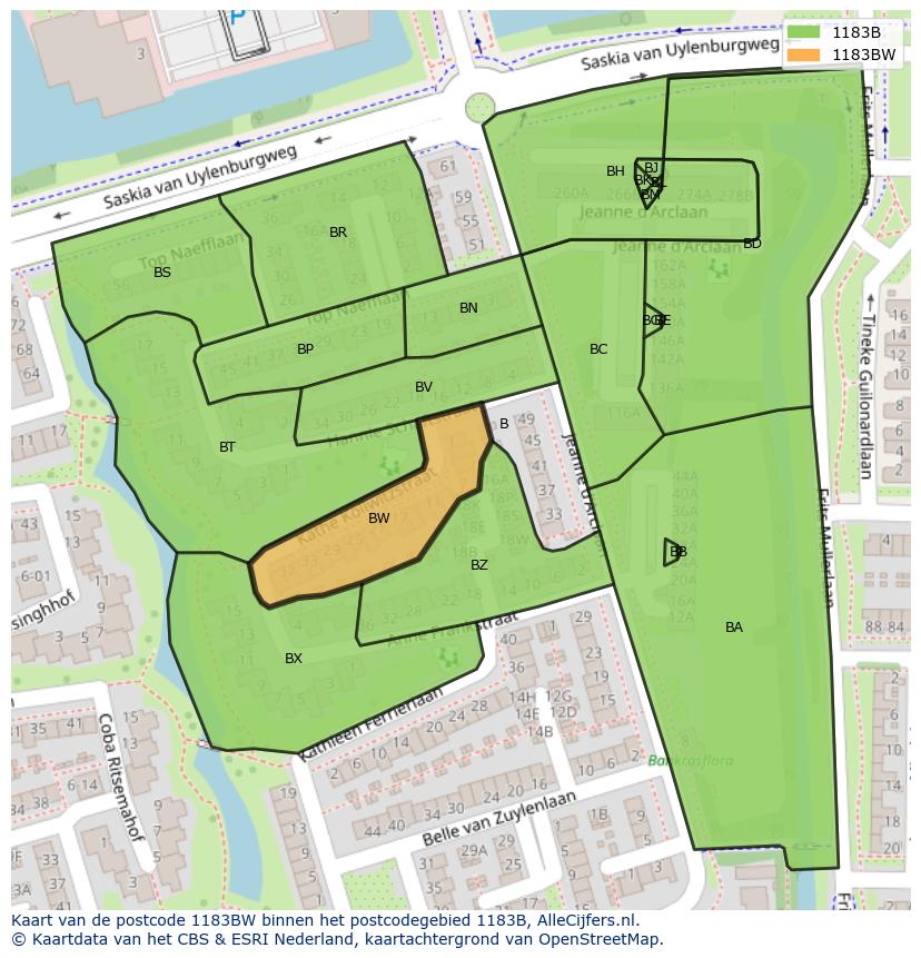 Afbeelding van het postcodegebied 1183 BW op de kaart.