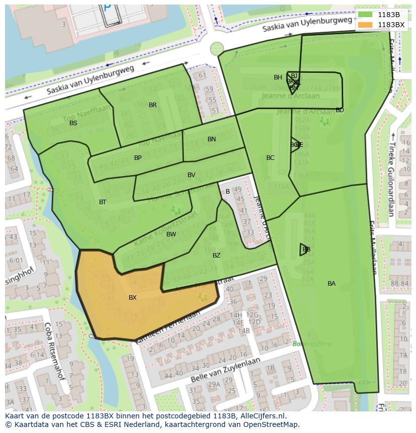 Afbeelding van het postcodegebied 1183 BX op de kaart.