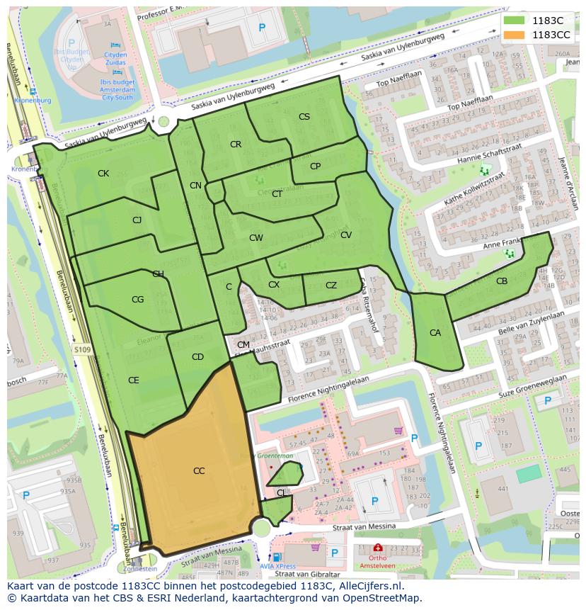 Afbeelding van het postcodegebied 1183 CC op de kaart.