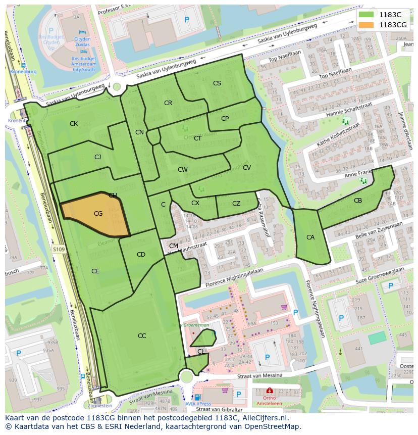 Afbeelding van het postcodegebied 1183 CG op de kaart.