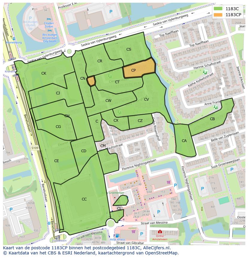 Afbeelding van het postcodegebied 1183 CP op de kaart.