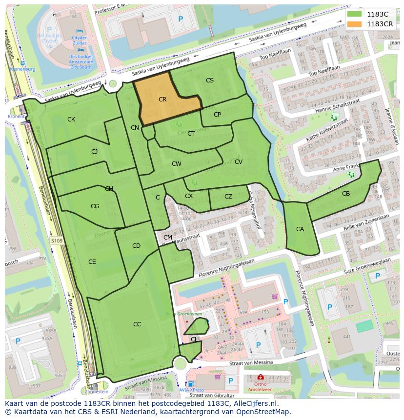 Afbeelding van het postcodegebied 1183 CR op de kaart.