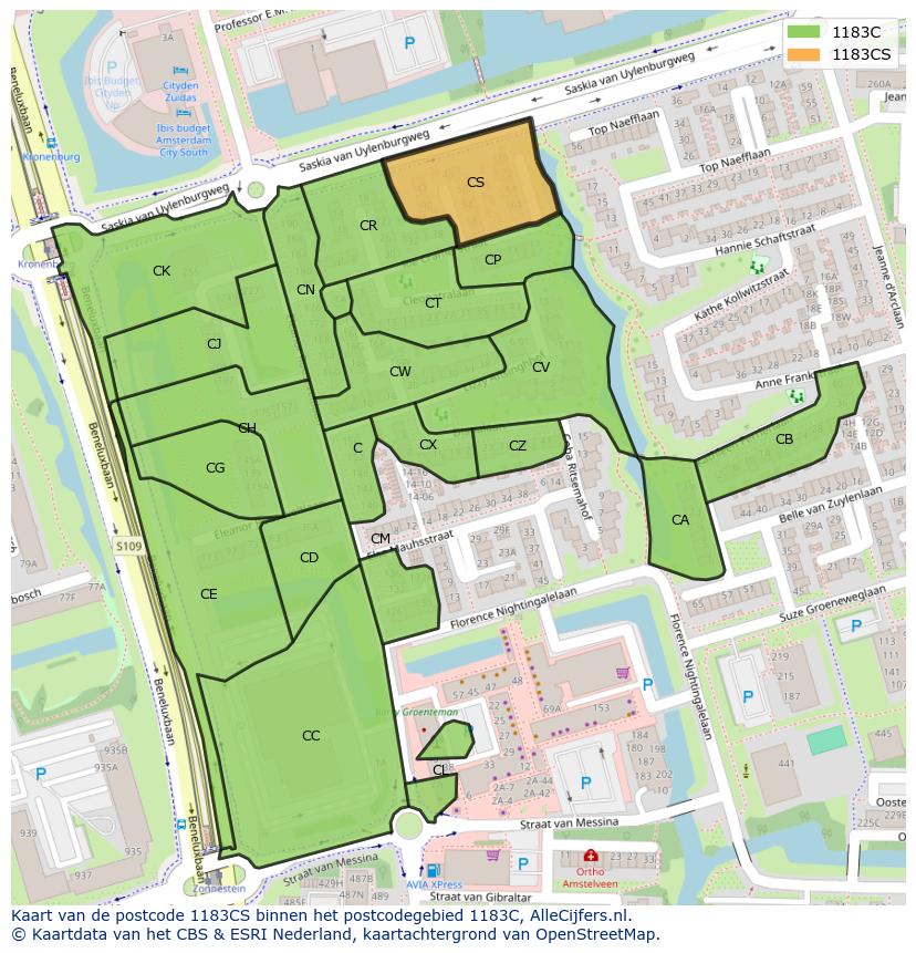 Afbeelding van het postcodegebied 1183 CS op de kaart.