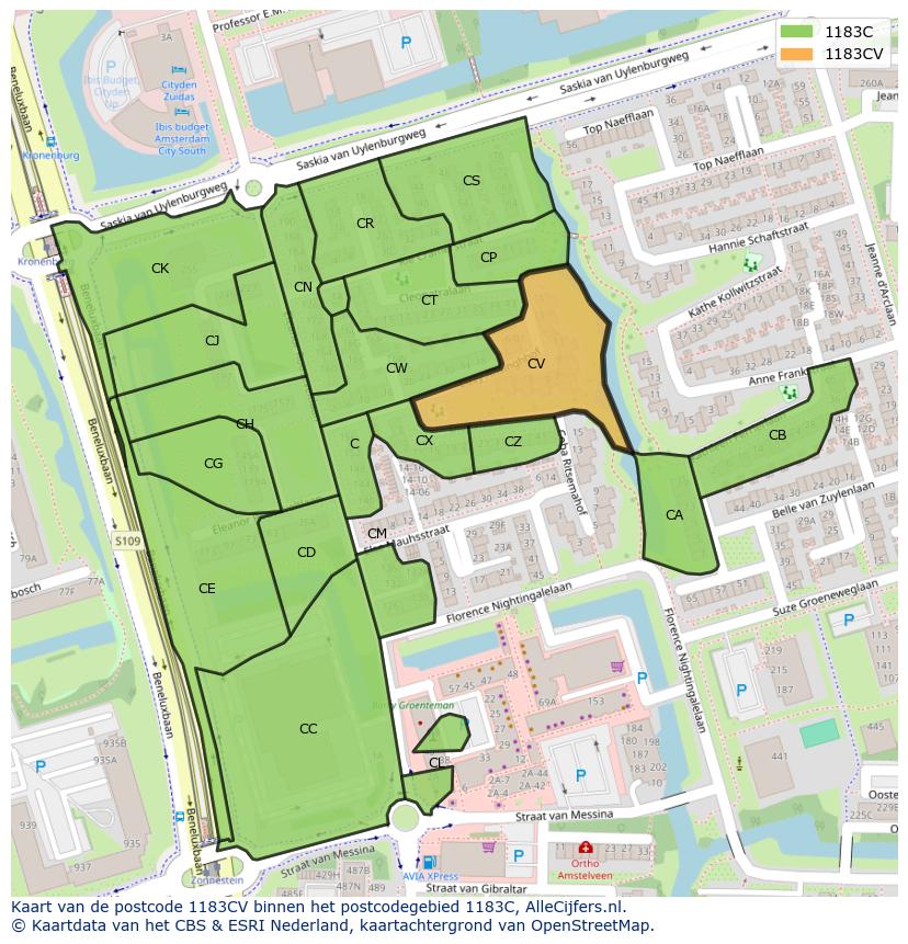 Afbeelding van het postcodegebied 1183 CV op de kaart.