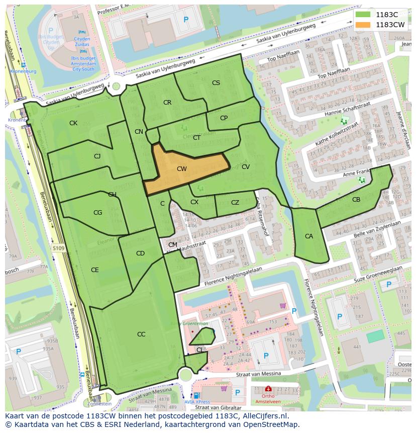 Afbeelding van het postcodegebied 1183 CW op de kaart.