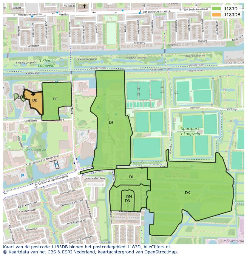 Afbeelding van het postcodegebied 1183 DB op de kaart.
