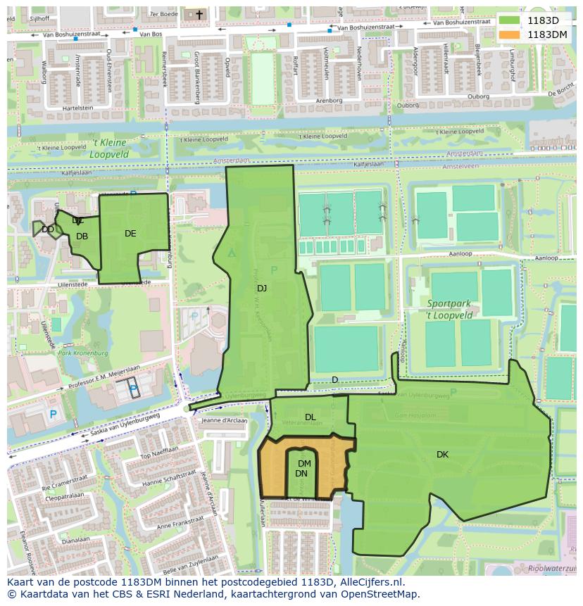 Afbeelding van het postcodegebied 1183 DM op de kaart.