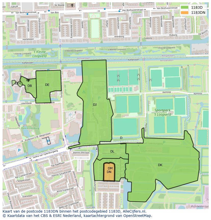 Afbeelding van het postcodegebied 1183 DN op de kaart.