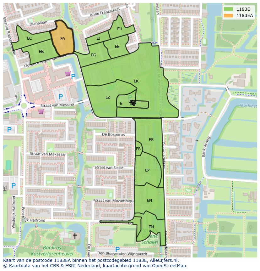 Afbeelding van het postcodegebied 1183 EA op de kaart.