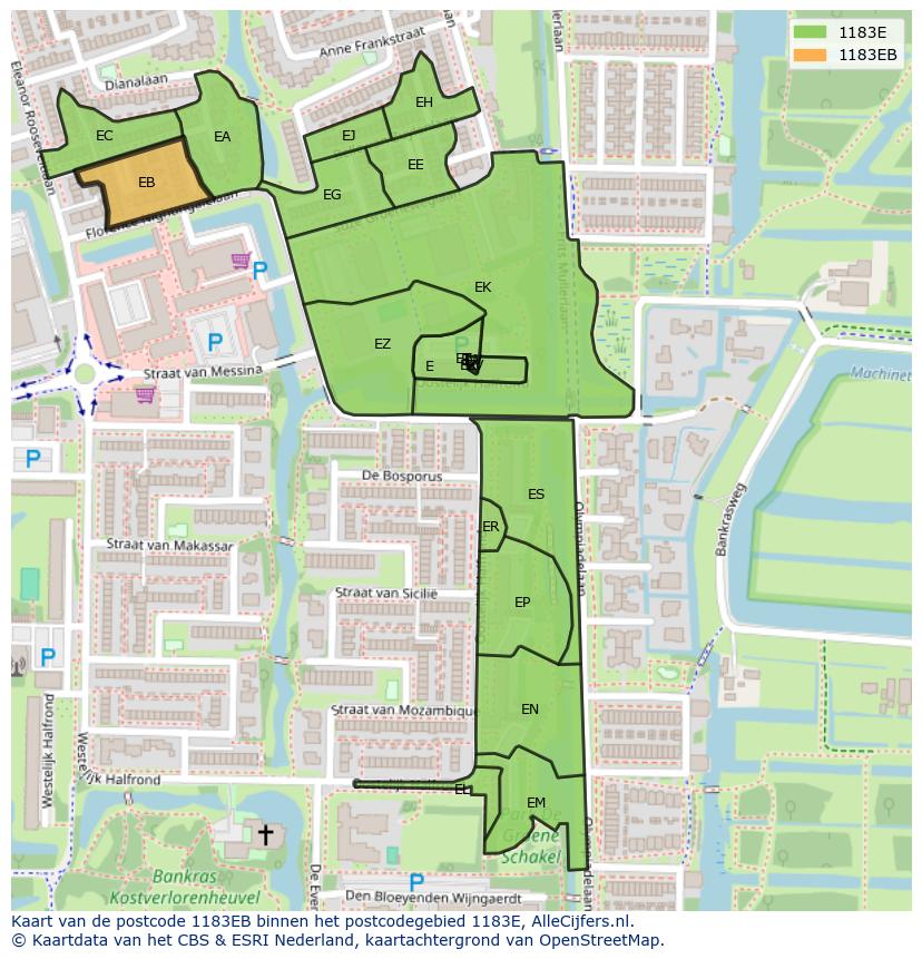 Afbeelding van het postcodegebied 1183 EB op de kaart.