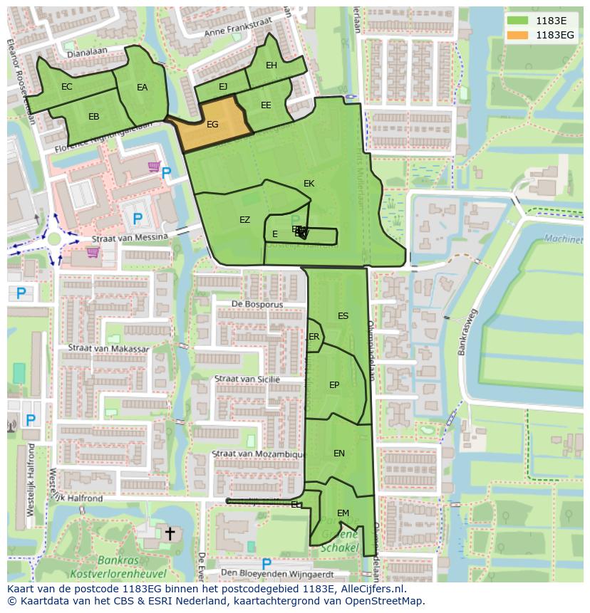 Afbeelding van het postcodegebied 1183 EG op de kaart.