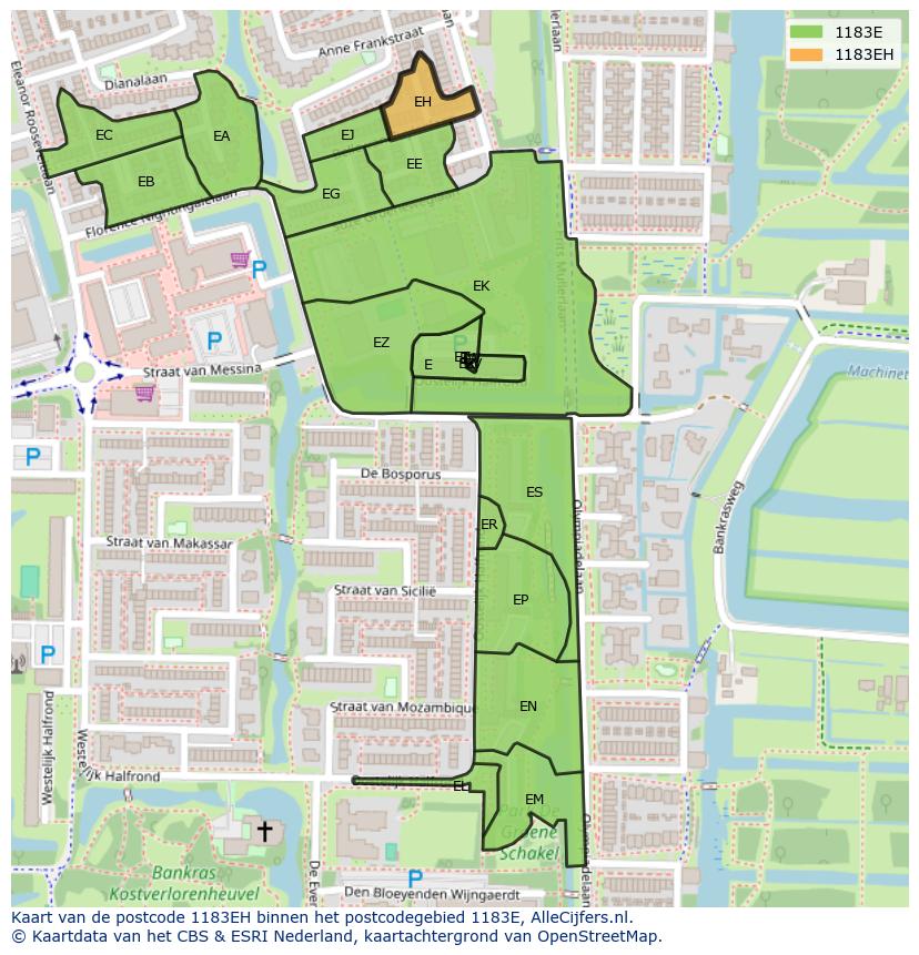 Afbeelding van het postcodegebied 1183 EH op de kaart.