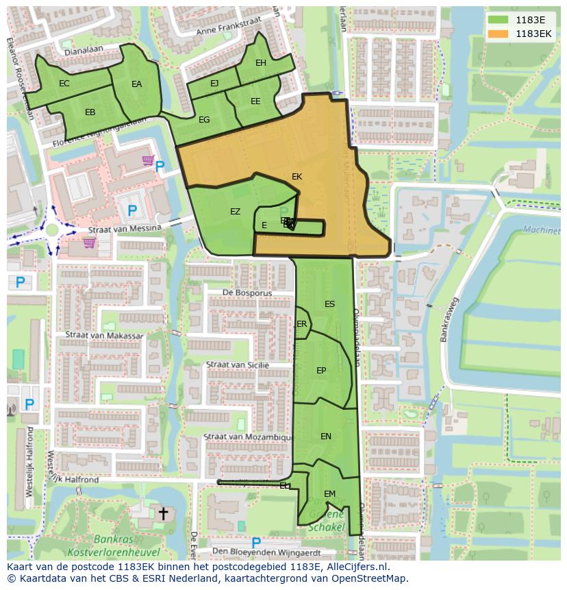 Afbeelding van het postcodegebied 1183 EK op de kaart.