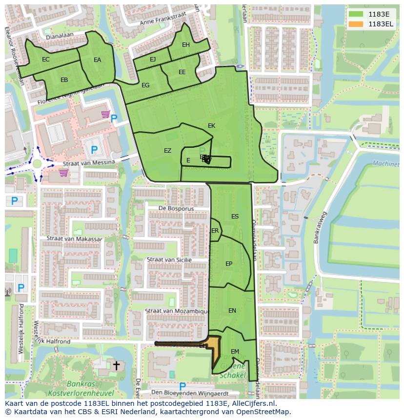 Afbeelding van het postcodegebied 1183 EL op de kaart.