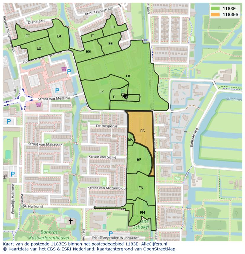 Afbeelding van het postcodegebied 1183 ES op de kaart.