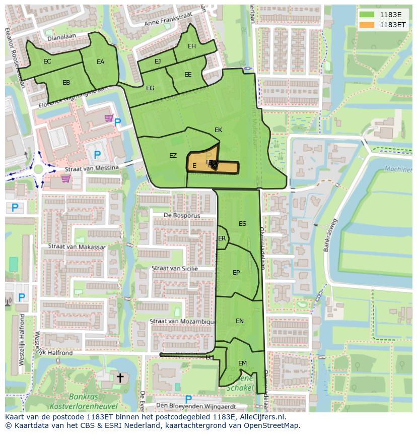 Afbeelding van het postcodegebied 1183 ET op de kaart.