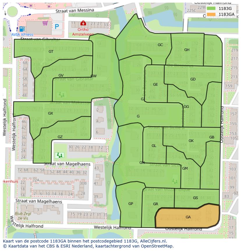 Afbeelding van het postcodegebied 1183 GA op de kaart.