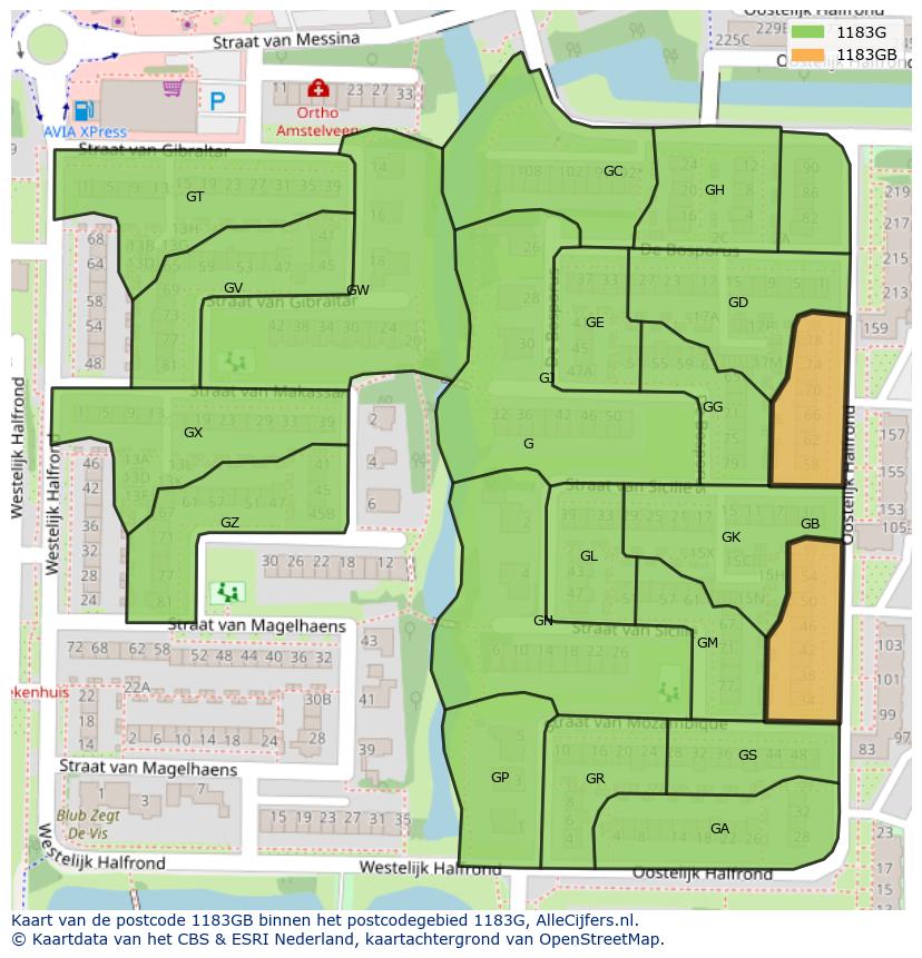 Afbeelding van het postcodegebied 1183 GB op de kaart.