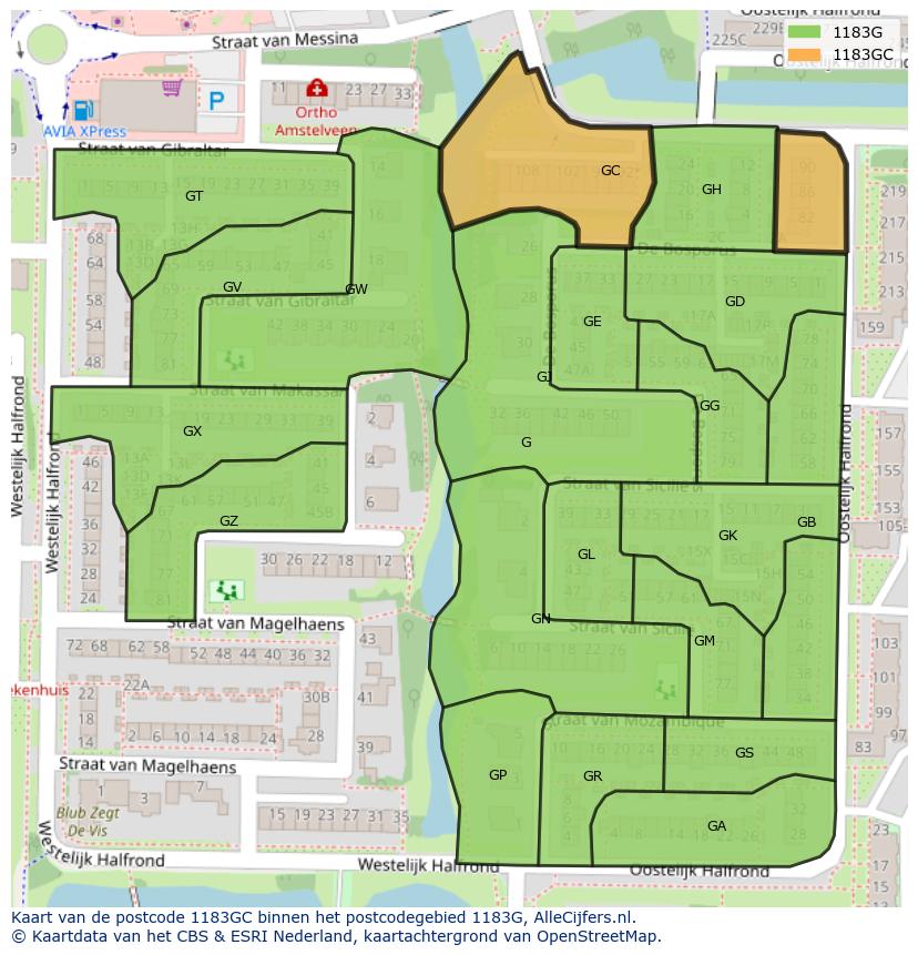 Afbeelding van het postcodegebied 1183 GC op de kaart.