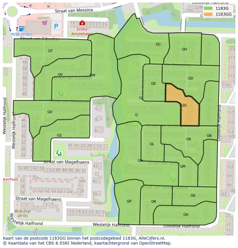 Afbeelding van het postcodegebied 1183 GG op de kaart.