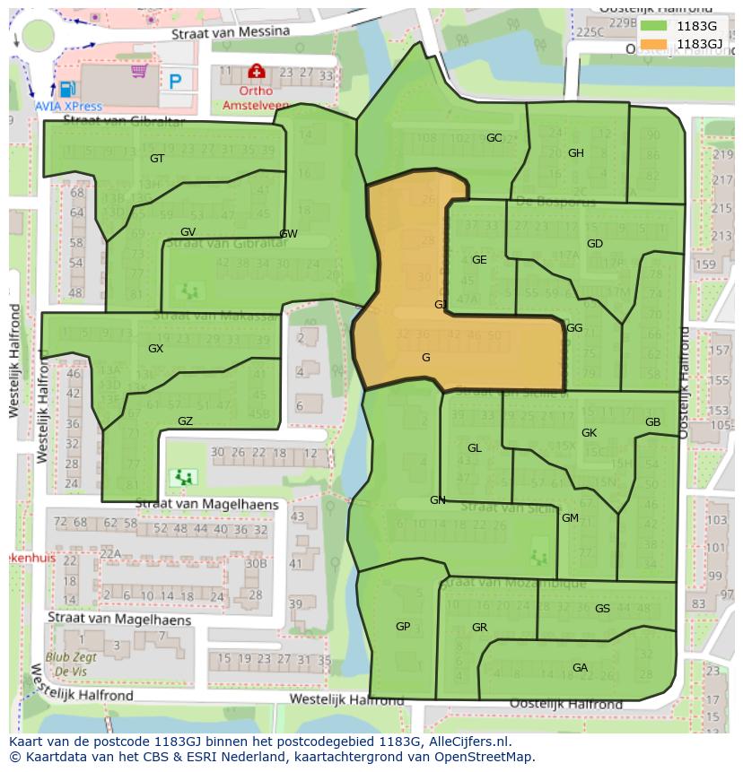 Afbeelding van het postcodegebied 1183 GJ op de kaart.