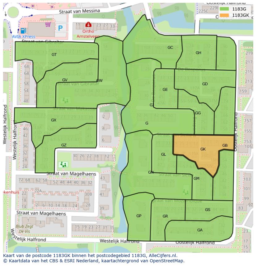 Afbeelding van het postcodegebied 1183 GK op de kaart.