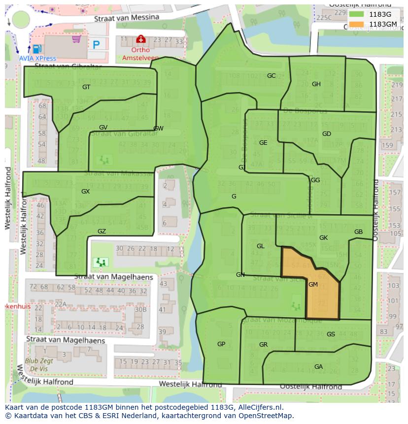 Afbeelding van het postcodegebied 1183 GM op de kaart.