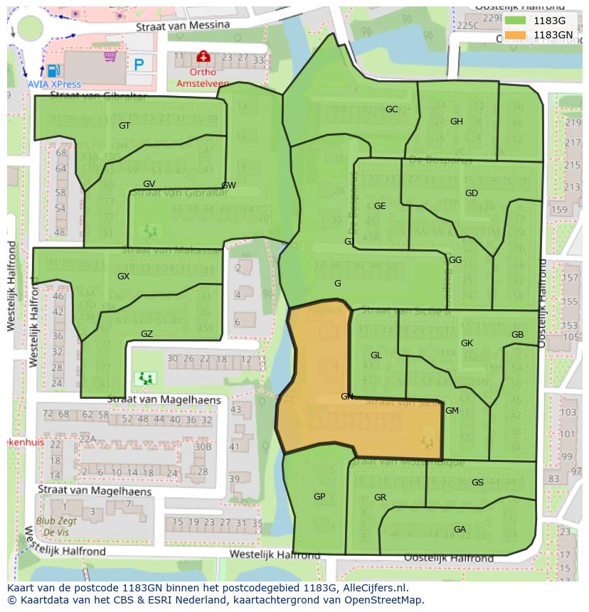 Afbeelding van het postcodegebied 1183 GN op de kaart.