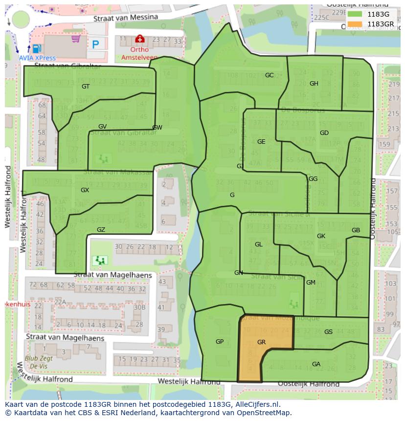 Afbeelding van het postcodegebied 1183 GR op de kaart.
