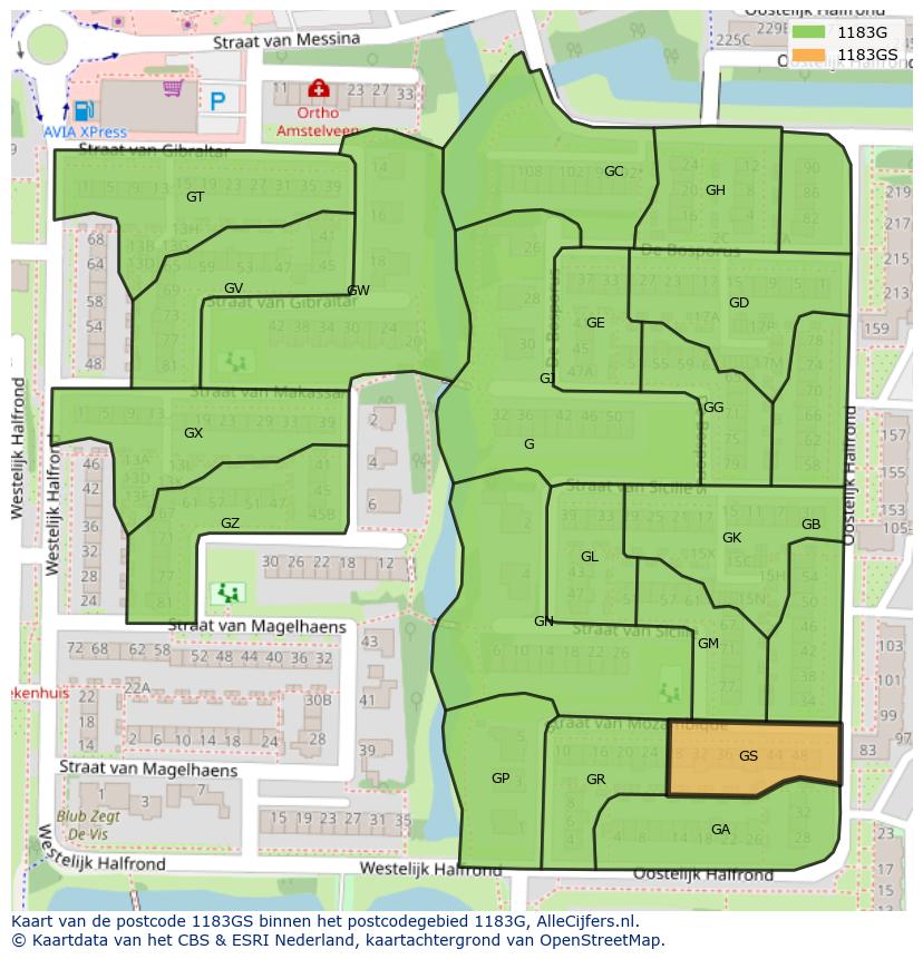 Afbeelding van het postcodegebied 1183 GS op de kaart.