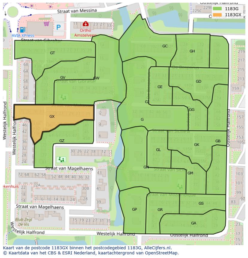 Afbeelding van het postcodegebied 1183 GX op de kaart.