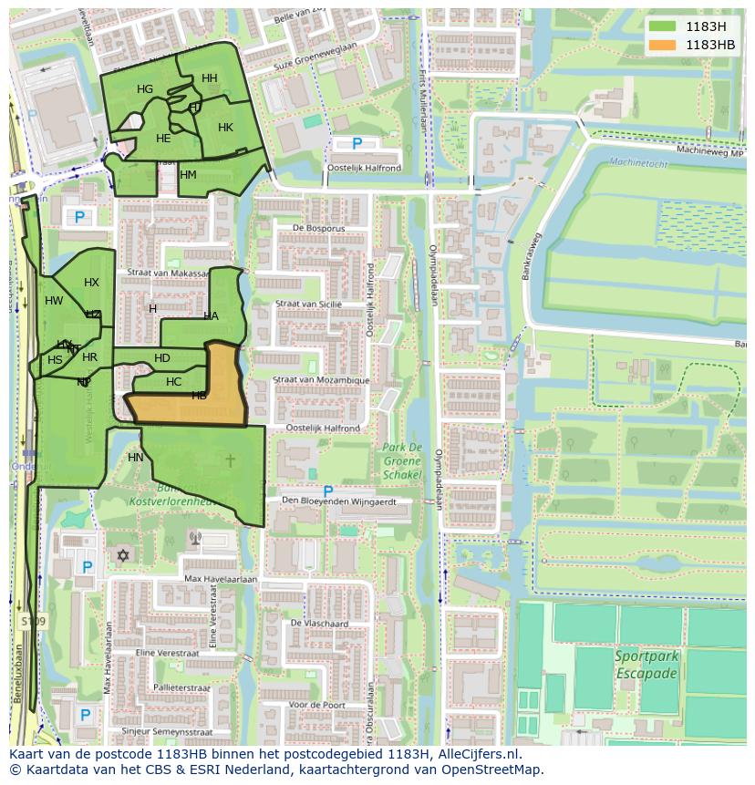Afbeelding van het postcodegebied 1183 HB op de kaart.
