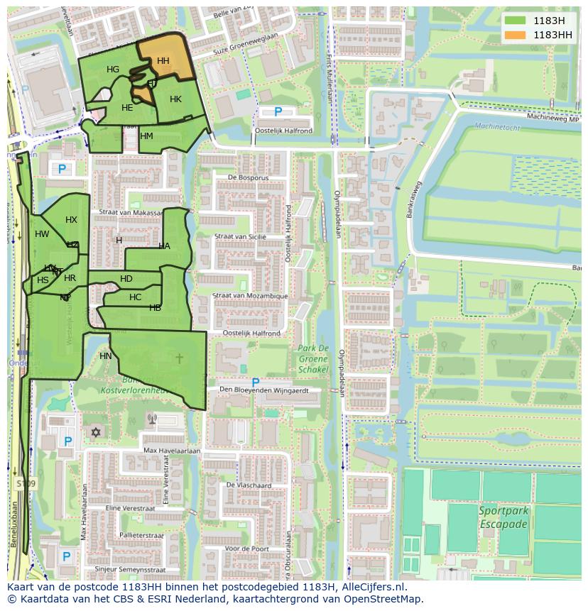 Afbeelding van het postcodegebied 1183 HH op de kaart.