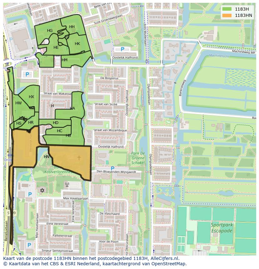 Afbeelding van het postcodegebied 1183 HN op de kaart.