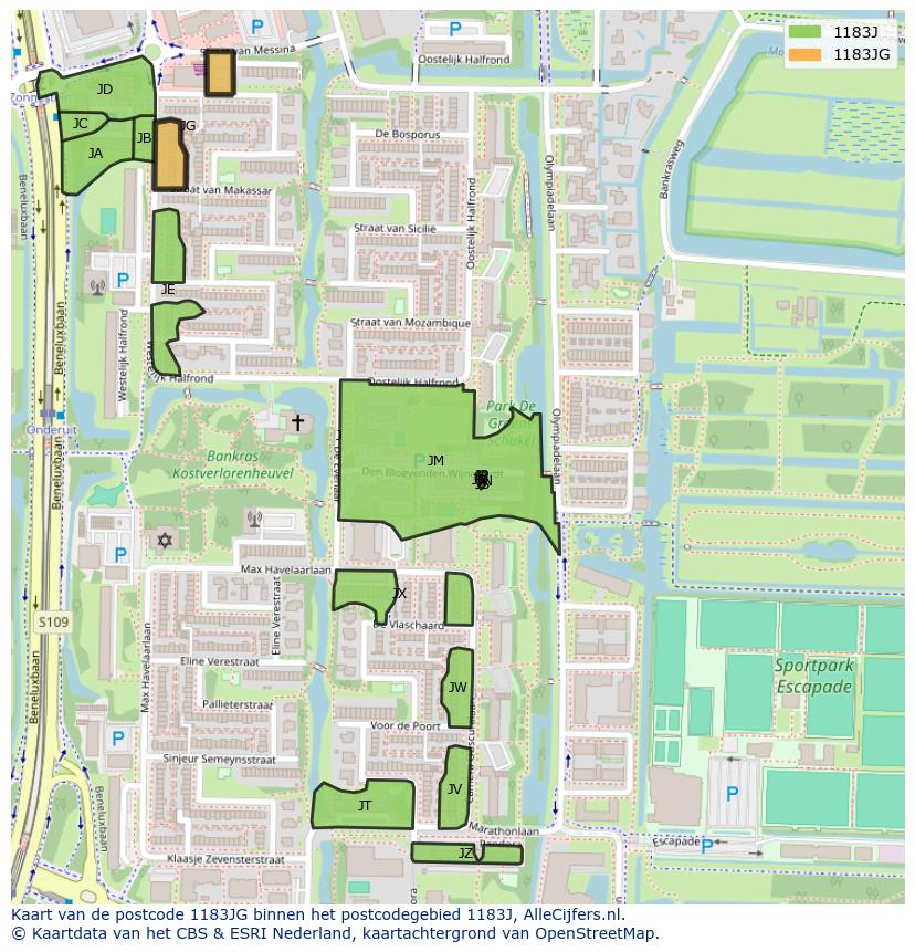 Afbeelding van het postcodegebied 1183 JG op de kaart.