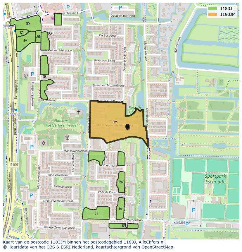 Afbeelding van het postcodegebied 1183 JM op de kaart.