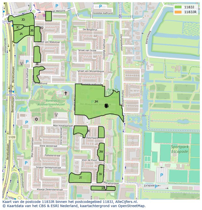 Afbeelding van het postcodegebied 1183 JR op de kaart.