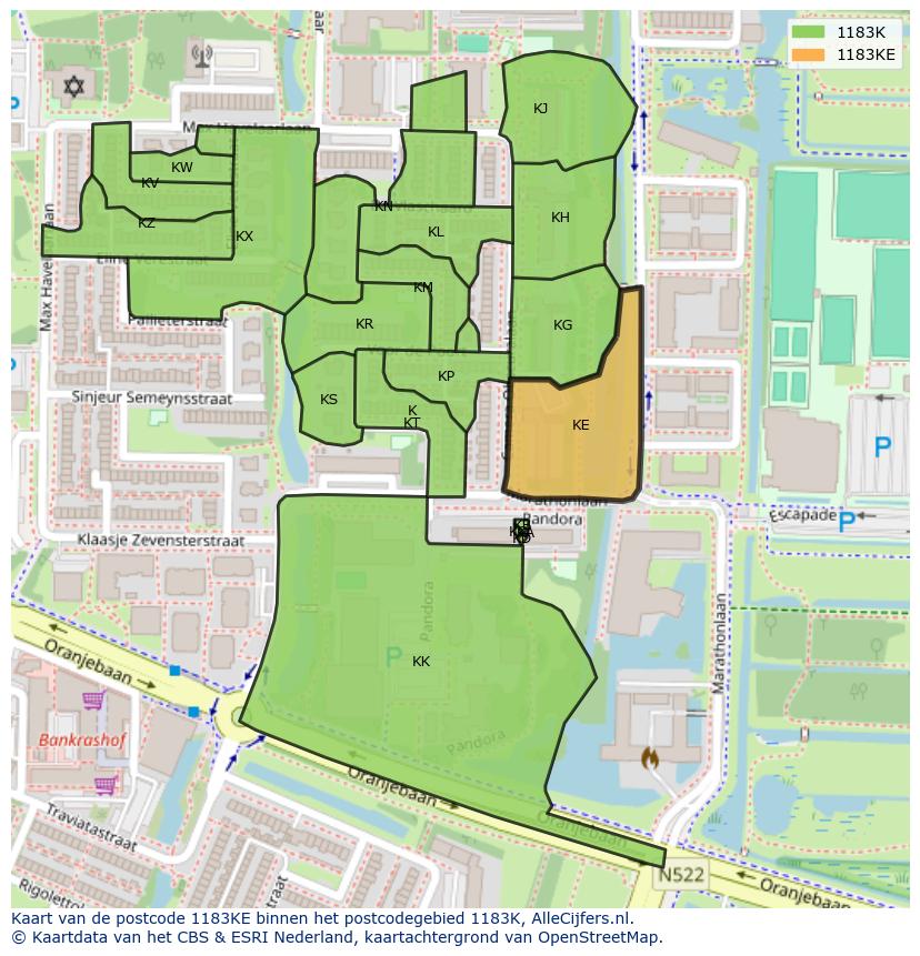 Afbeelding van het postcodegebied 1183 KE op de kaart.