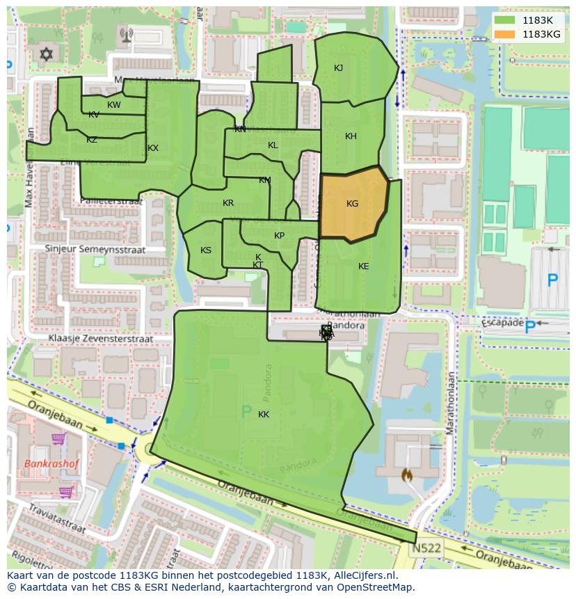 Afbeelding van het postcodegebied 1183 KG op de kaart.